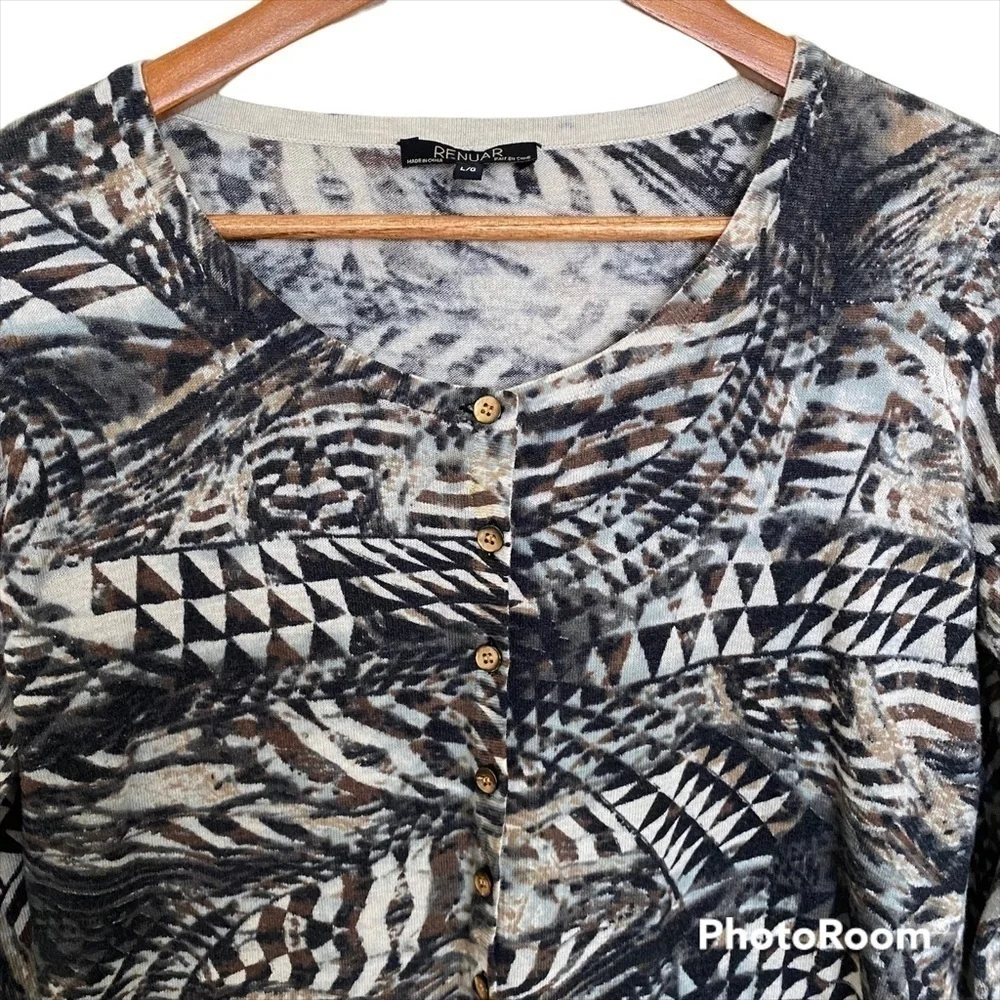 Renuar Lightweight Cotton Cardigan, Size Large - Picture 9 of 9